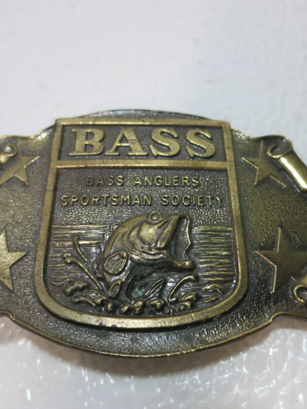 Bass Anglers Sportsman Society Fishing Belt Buckle Brass Chicago Belt Co. USA